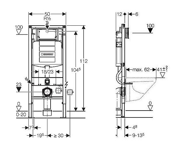 GEBERIT Duofix 111.300.00.5 montážní prvek pro závěsné WC, 112 cm, se splachovací nádržkou pod omítku Sigma 12cm