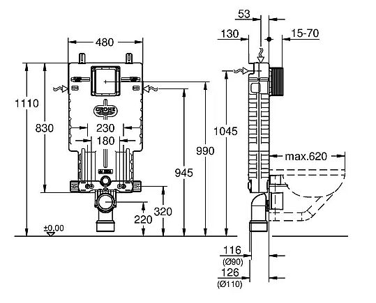 Grohe Uniset 38643001 modul pro WC s EPS krytem splachovací nádrž GD 2, 6 - 9 l