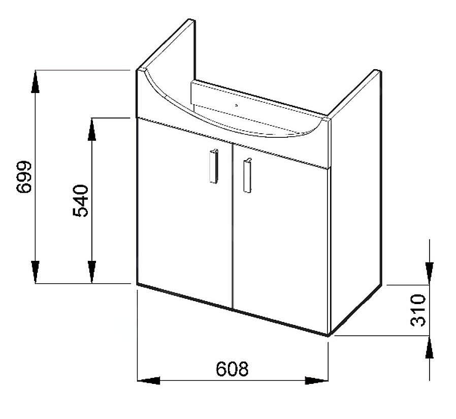 JIKA Lyra Pack H4519614323001 skříňka s 2 dveřmi, 1 police, včetně umyvadla 65 cm, bílá