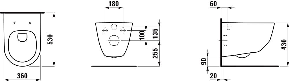 LAUFEN PRO H8669570000001 wc závěsné,  bez oplachového kruhu, bílá,