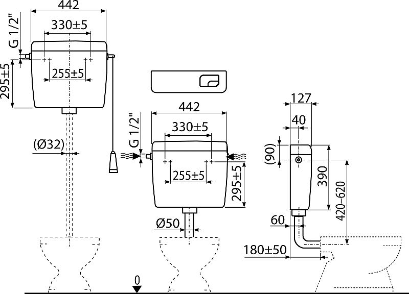 Alcadrain A93 univerzální WC nádržka UNI DUAL 1/2“