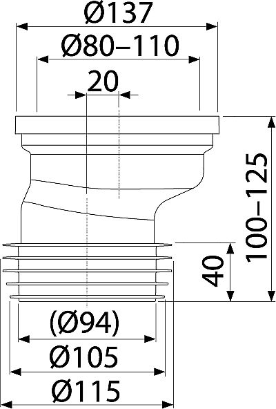 Alcadrain A991-20 dopojení k WC excentrické 20mm