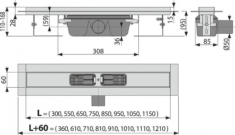 Alcadrain APZ6 750 žlab s okrajem