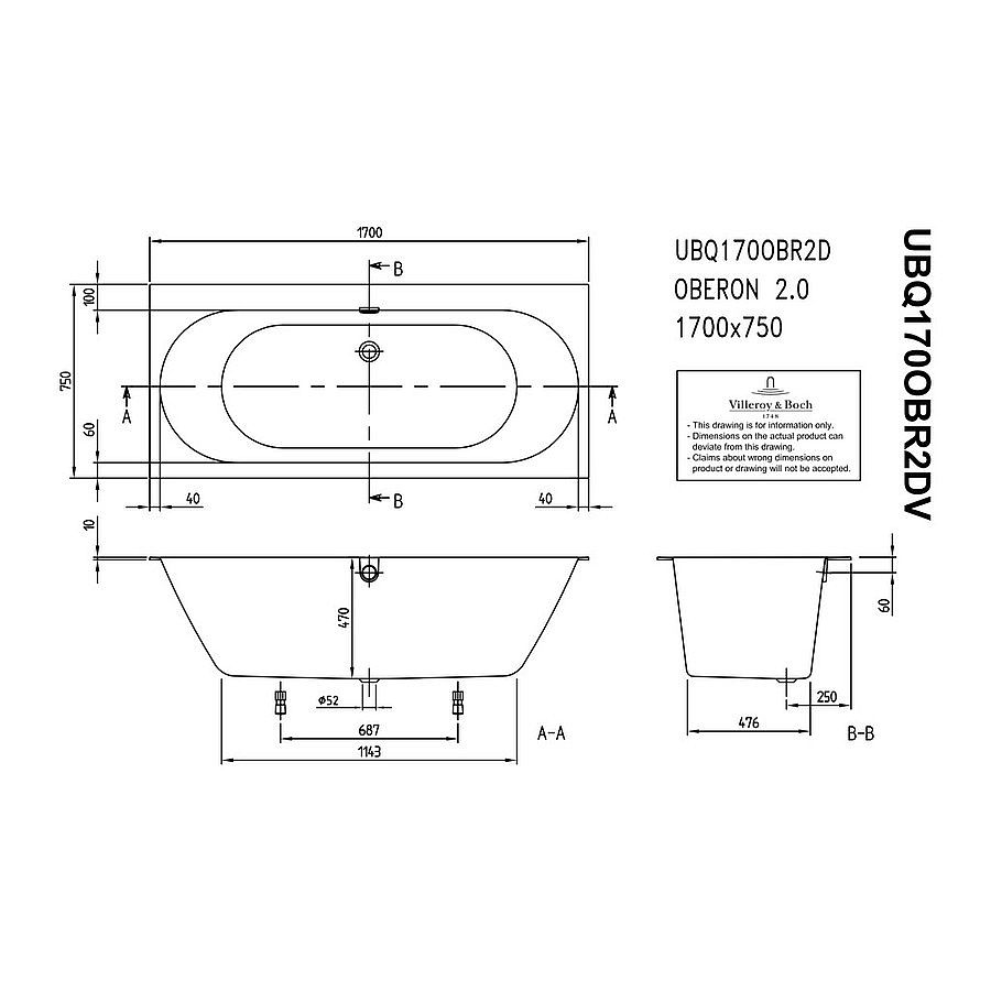 Villeroy Boch OBERON 2.0 Duo UBQ170OBR2DV-01 vana 170x75 cm bílá Quaryl