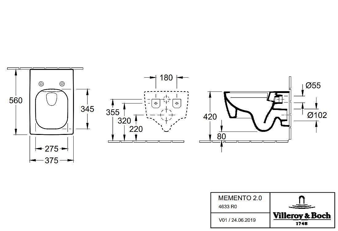 Villeroy Boch MEMENTO 2.0 4633R0S5 wc zavěsné, včetně montážní sady 