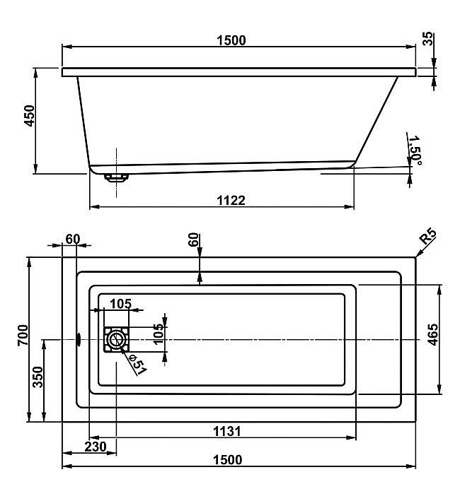 VAGNERPLAST Cavallo vana 150x70 akrylátová, VPBA157CAV2X-04