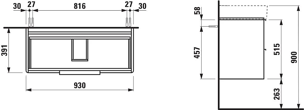 LAUFEN BASE H4024121102611 skříňka pod umyvadlo 93×52,7×39,1 cm, 2 zásuvky, pro umyvadlo VAL H810287