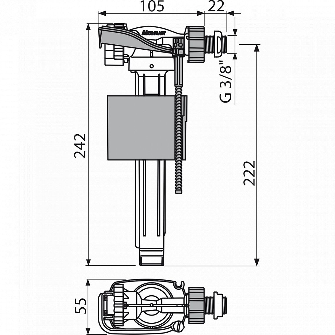 Alcadrain A160P napouštěcí ventil 3/8