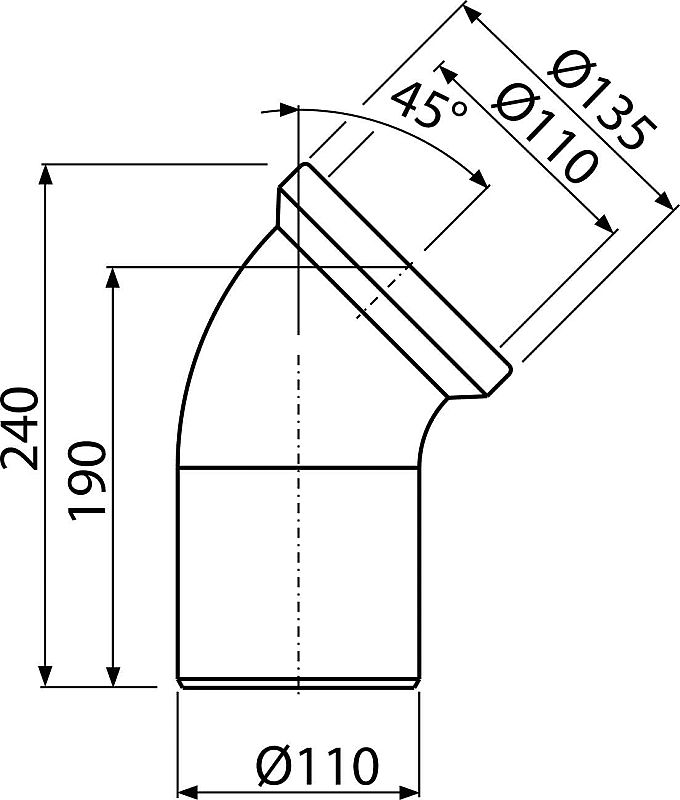Alcadrain A90-45 dopojení k WC - koleno 45°
