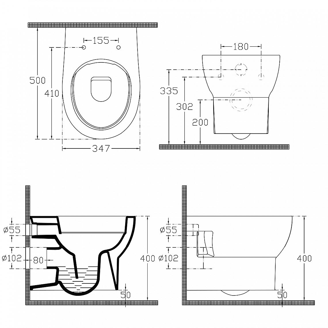 SAPHO 10AB02002 ABSOLUTE závěsná WC mísa, Rimless, 35x50cm, bílá