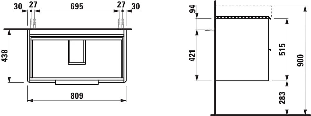 LAUFEN BASE H4023921102611 skříňka pod umyvadlo 80,9×53,1×43,8 cm, 2 zásuvky, pro umyvadlo Laufen Pro S H813965