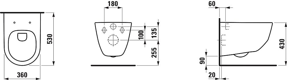 LAUFEN PRO H8209660000001 wczávěsné, s hlubokým splachováním bez oplachového kruhu,  RIMLESS, bílá