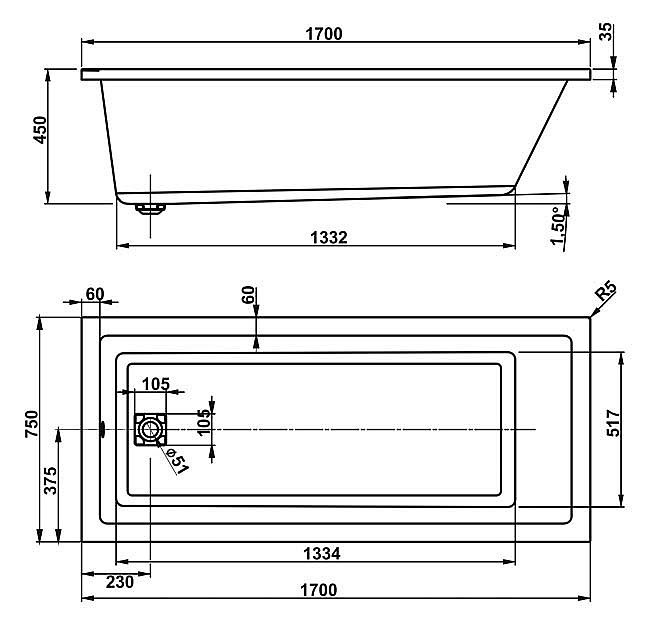 VAGNERPLAST Cavallo vana 170x70 akrylátová, VPBA170CAV2X-04