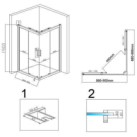 Hydrosan KZ102B sprchový kout čtverec 90 chrom/transparent