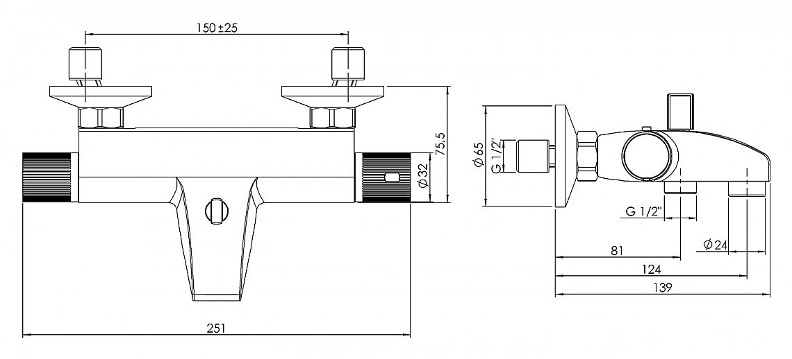 SAPHO AQUALINE MB106 ACTION nástěnná vanová termostatická baterie, chrom