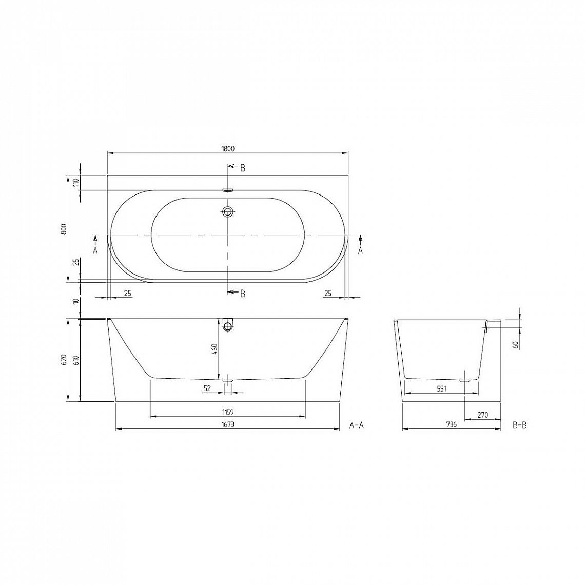 Villeroy Boch OBERON 2.0 Duo UBQ180OBR9CD00V-01 vana 180x80 cm bílá pro přistavení ke stěně Quaryl