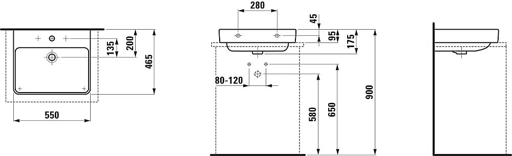 LAUFEN PRO S H8169620001041 umyvadlo 55x46,5cm, s otvorem pro baterii, bílá