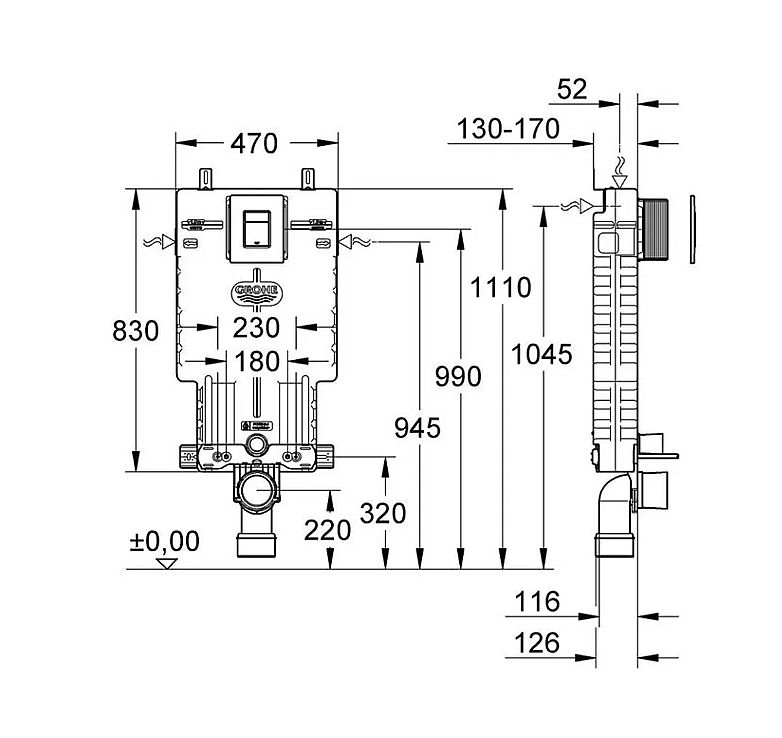 Grohe Uniset 38825000 modul 2v1 pro závěsné WC s tlačítkem