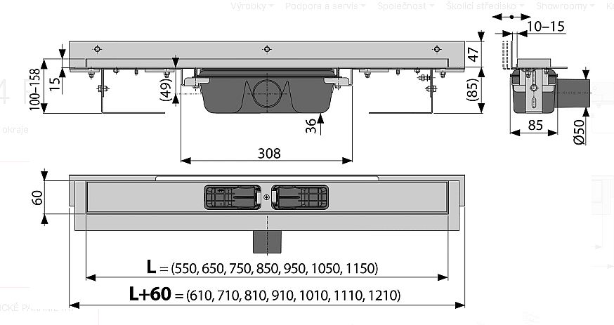 Alcadrain APZ4 1150 podlahový žlab