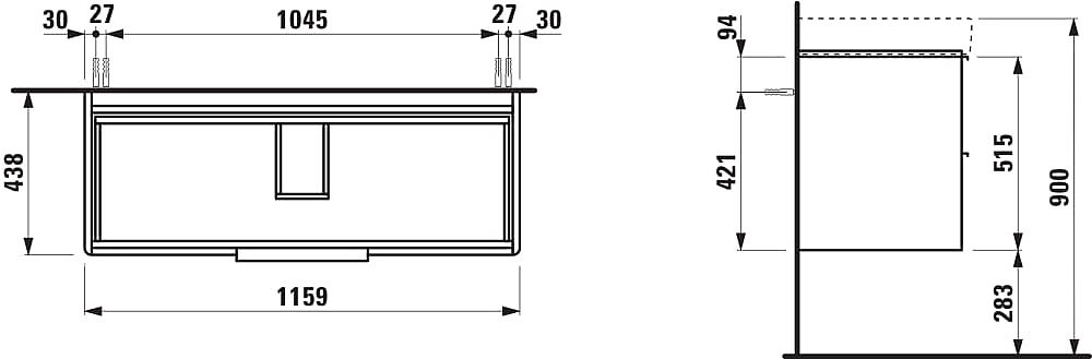 LAUFEN BASE H4024921102611 skříňka pod umyvadlo 115,9×53,1×43,8 cm, 2 zásuvky, pro umyvadlo Laufen Pro S H814965