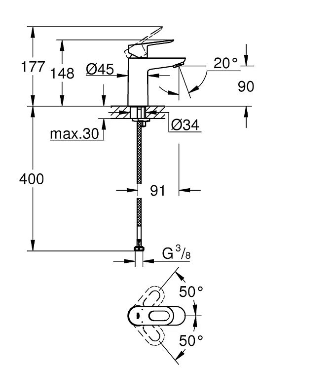 Grohe BauLoop 23337000 páková umyvadlová baterie bez výpusti