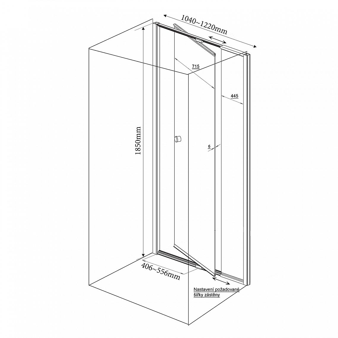 SAPHO AQUALINE AMICO sprchové dveře výklopné 1040-1220x1850mm, čiré sklo, G100