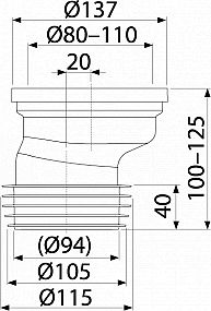 Alcadrain A991-20 dopojení k WC excentrické 20mm