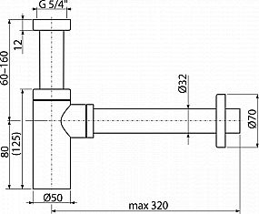 Alcadrain A400B sifon umyvadlový DN32 DESIGN celokovový - kulatý, bílá