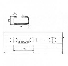 Rabovský nosník C 40x20x2, l - 1000mm zn. 22021000