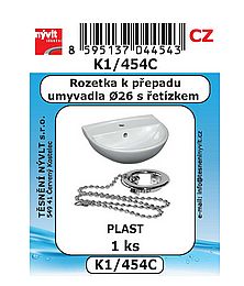 Těsnění K1/454C plastová rozetka chrom, O 26 rozetka + řetízek 35cm