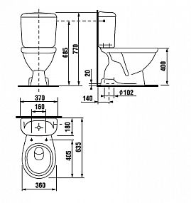 JIKA Euroline H8602730007873 kombinační klozet, hluboké splachování, svislý odpad