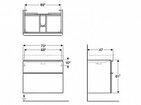 GEBERIT Smyle Square 500.353.00.1 skříňka pod umyvadlo se dvěma zásuvkami: B=73.4cm, H=61.7cm, T=47cm