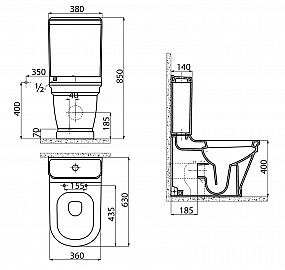 SAPHO ANTIK WC mísa kombi, zadní/spodní odpad, 37x63cm, bílá, AN360