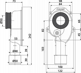 Alcadrain A45C sifon pisoárový svislý DN40 a DN50