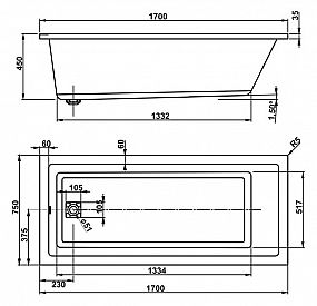 VAGNERPLAST Cavallo vana 170x70 akrylátová, VPBA170CAV2X-04