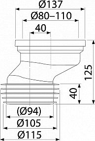 Alcadrain A991-40 dopojení k WC excentrické 40mm